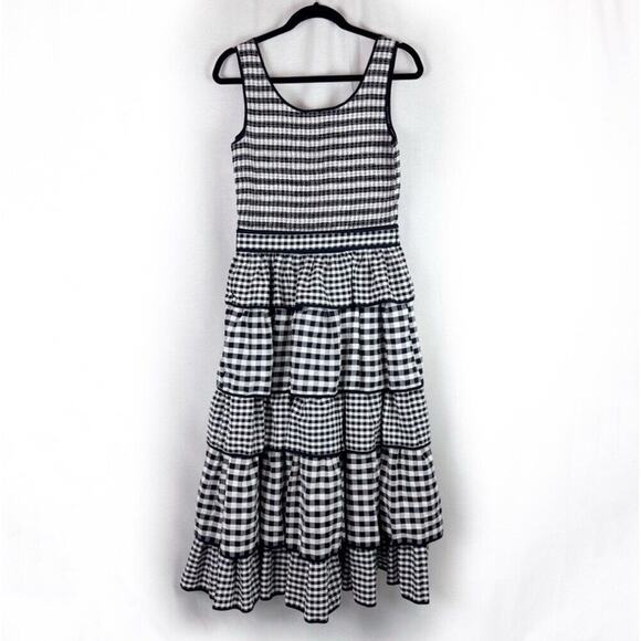 HUNTER BELL Andrea Black White Gingham Checkered Tiered Ruffle Dress Size 6 - Picture 4 of 6